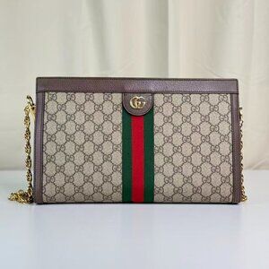 Gucci GG Logo Supreme Large Ophidia Large Shoulder Bag with Iconi Chian